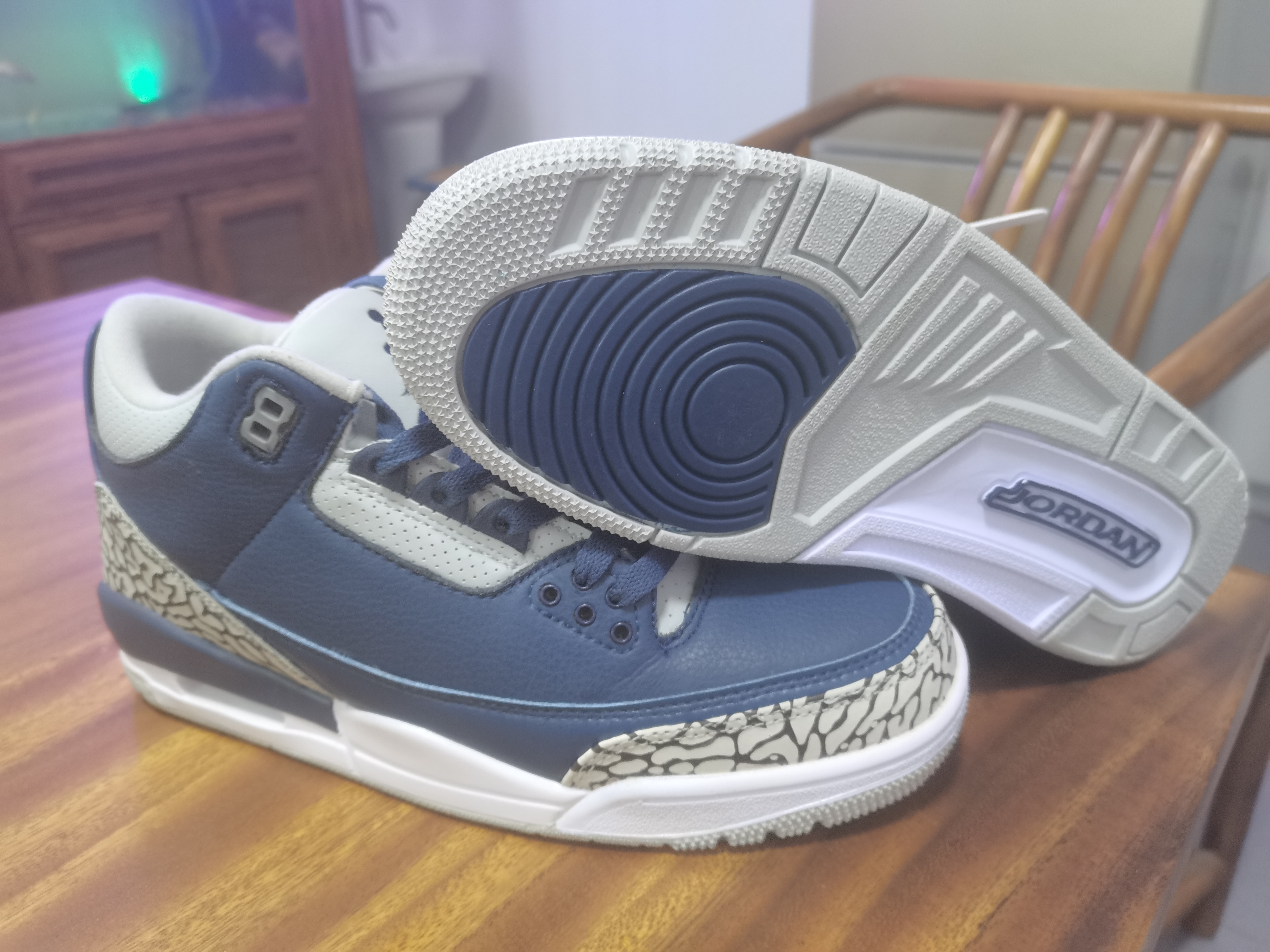 Women Air Jordan 3 Retro Navy Blue Cement Grey Shoes